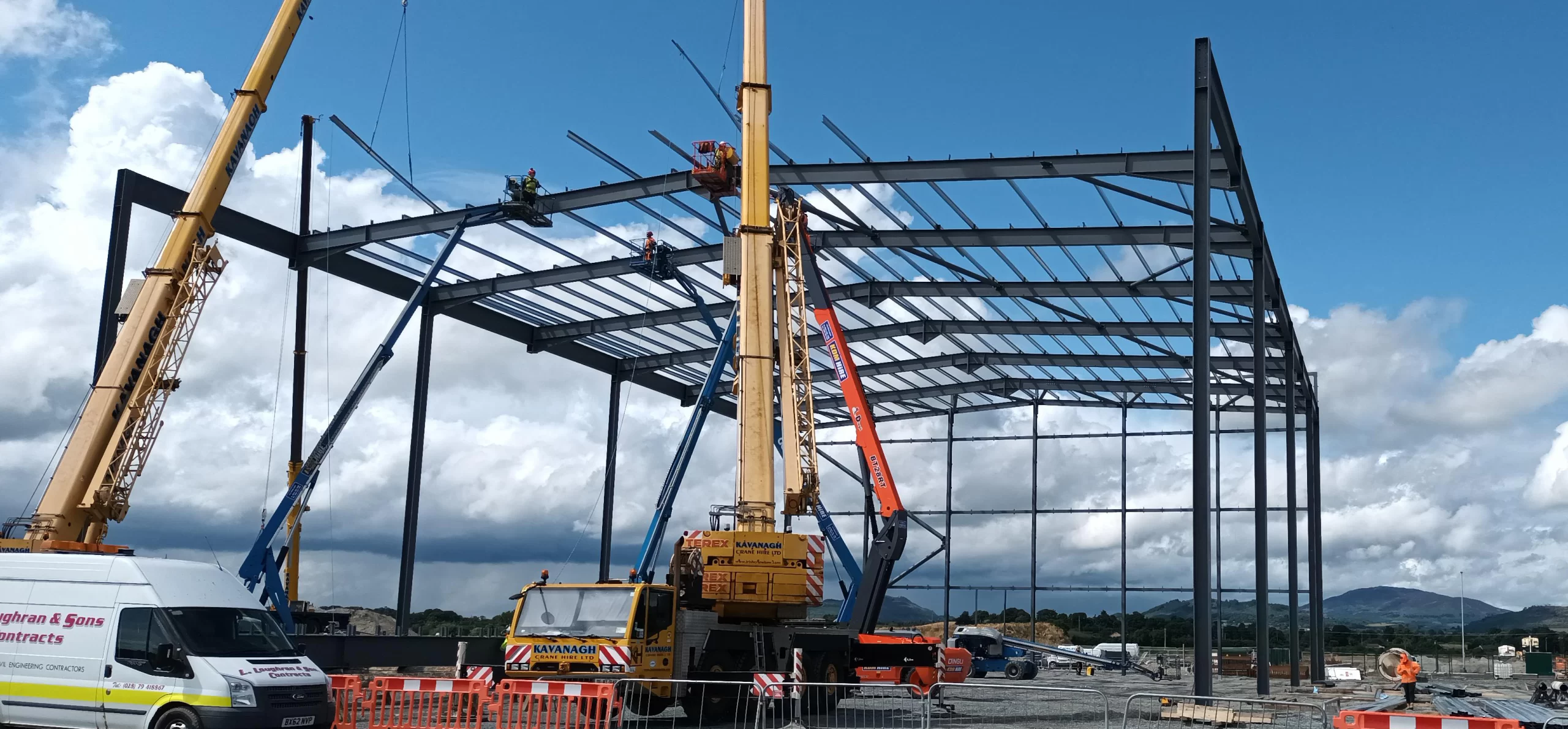 structural steel frame building under construction