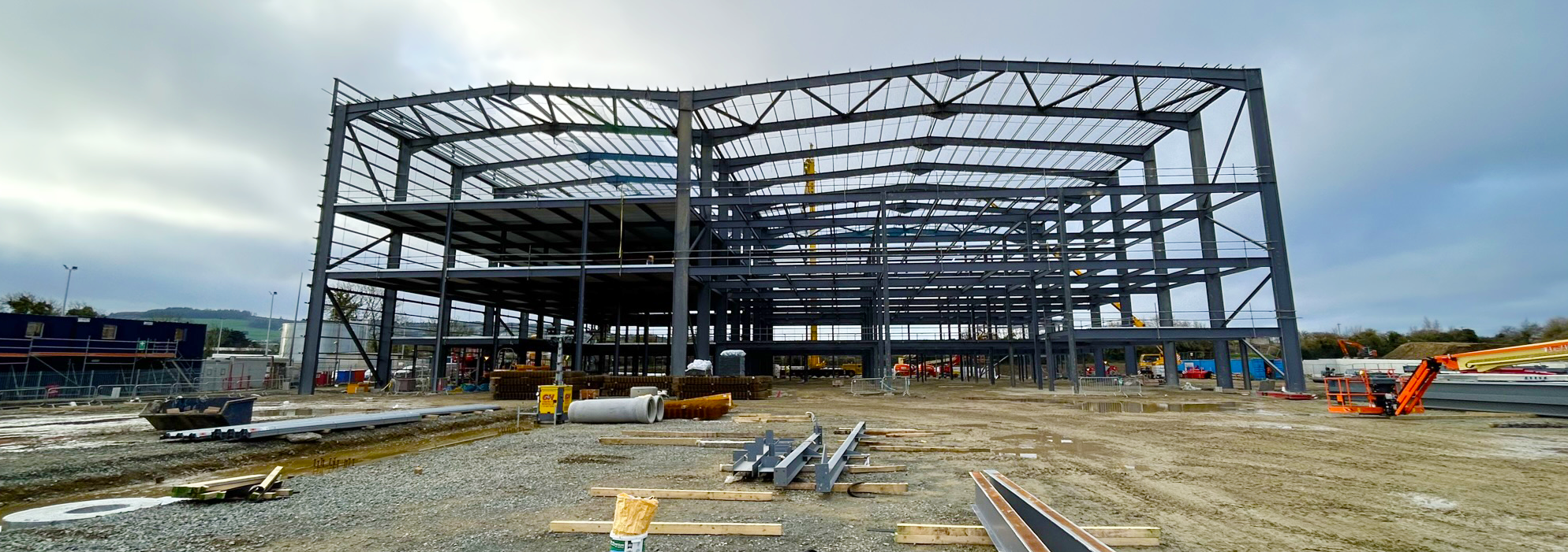 structural steel frame building work site